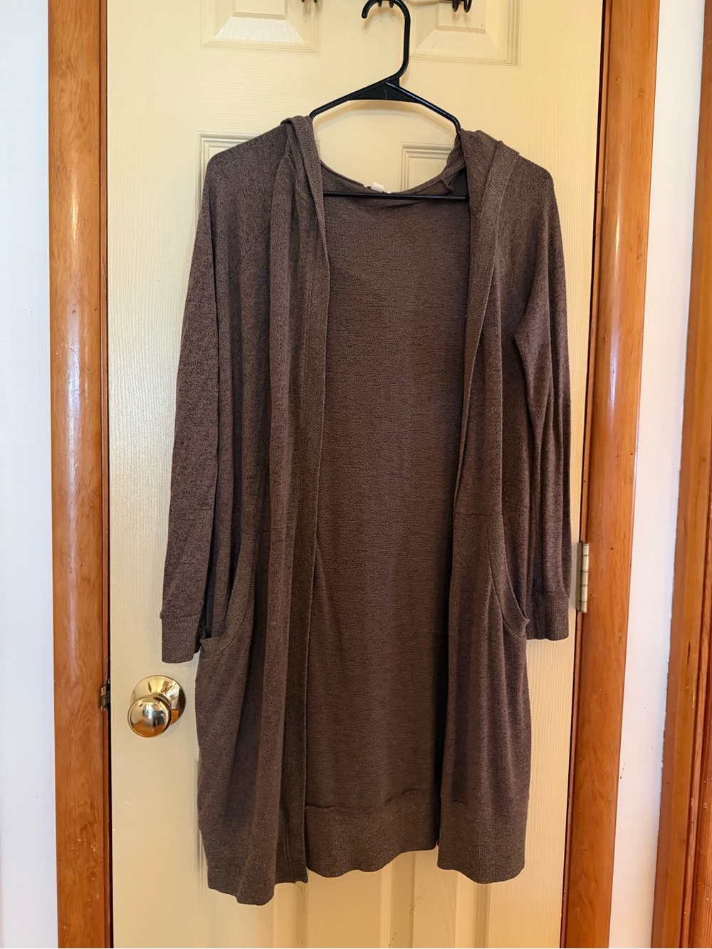 silence + noise Hooded Open-Front Cardigan in Brown